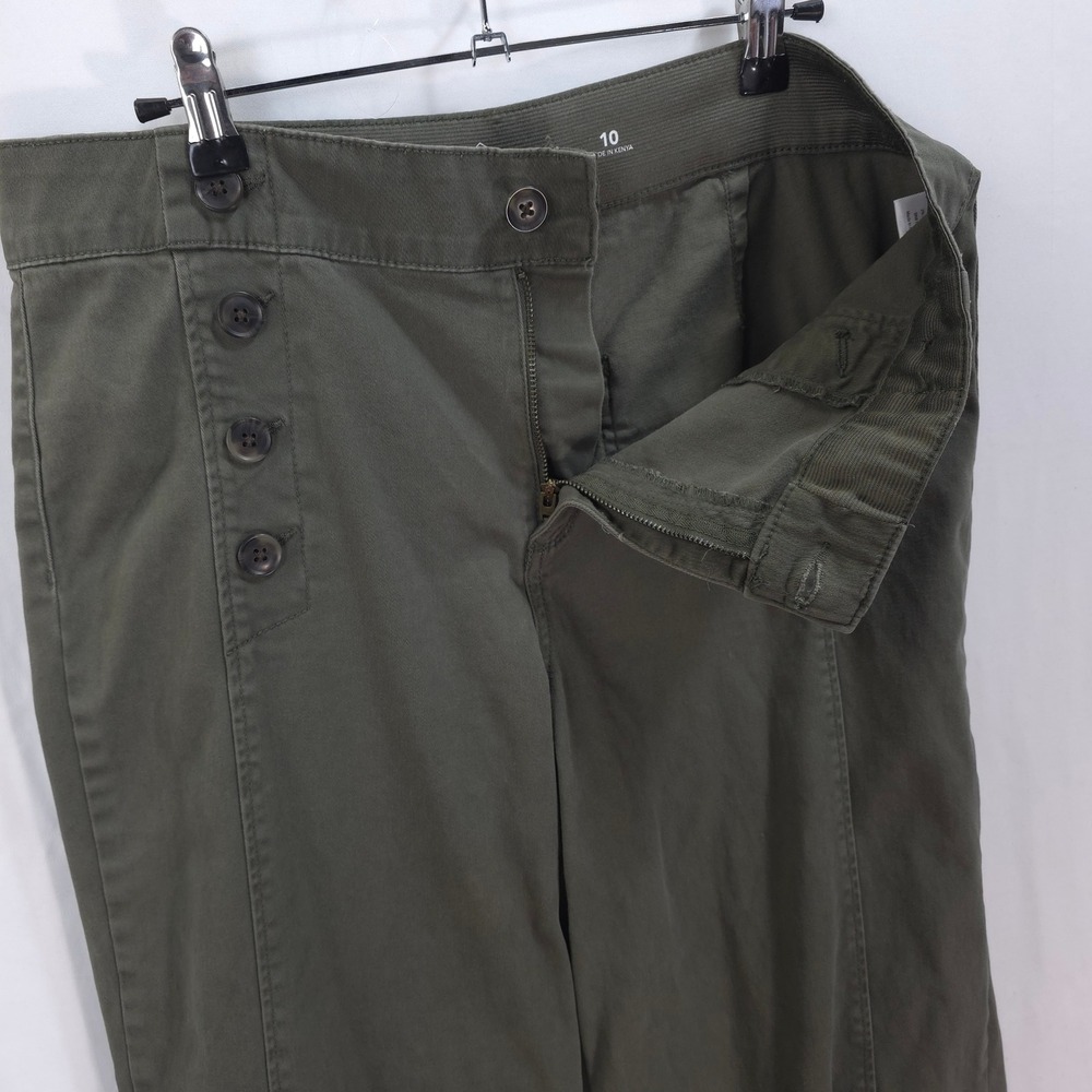 St Johns Bay Wide Leg Pants Sailor Button Women 10 Olive Green Nautical Style - Picture 8 of 12